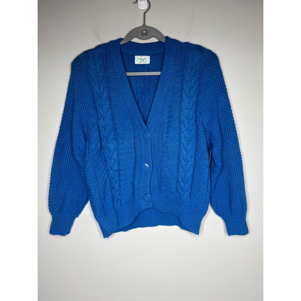 Vintage Benetton Blue Cable Knit Cardigan Wool Alpaca Blend Italy Size 46 (M/L)